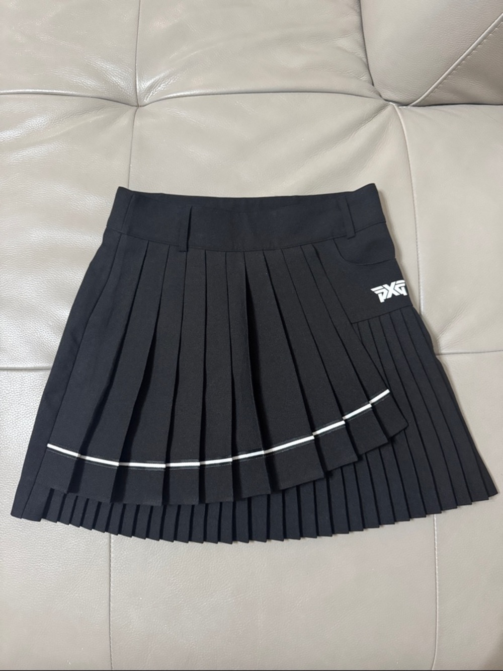 PXG Black Pleated Mini Skirt with White Stripe Accent